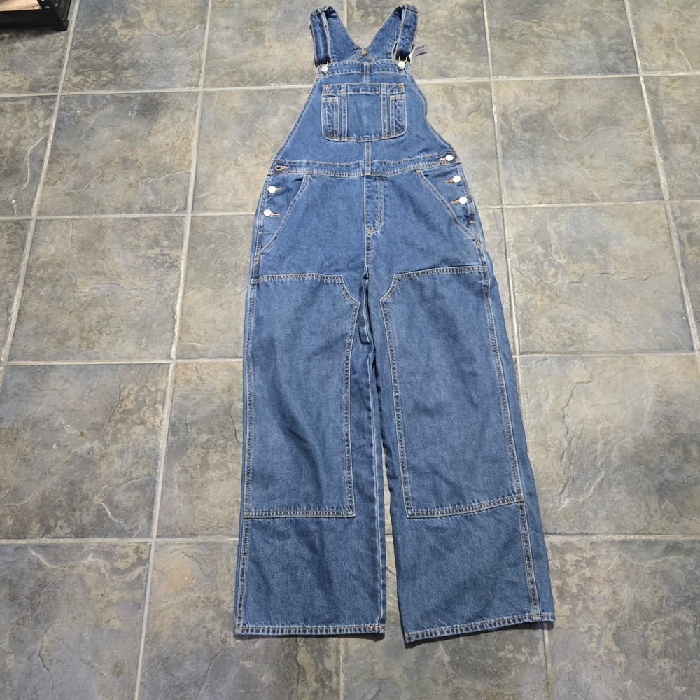 Old Navy Overalls Women 8 Blue Baggy Wide Leg Double Front Denim Utility